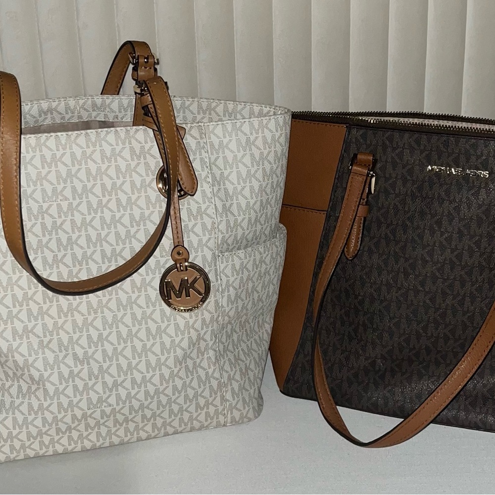 Michael Kors Cream and Brown Signature Tote